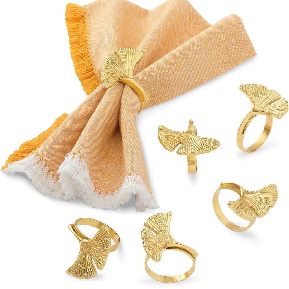 Set Of 6 Gold Farmhouse Boho Napkin Rings (40)